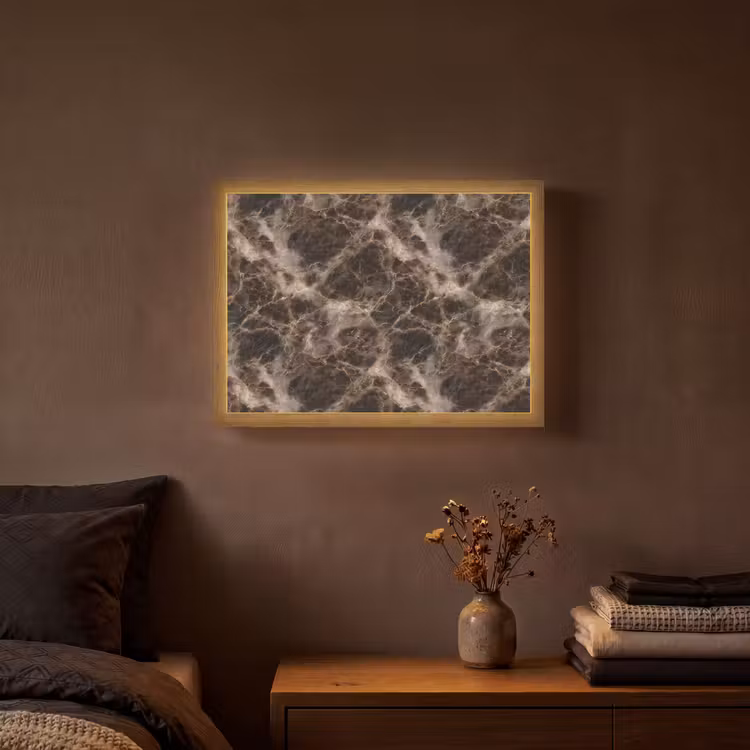 Bruin - Goud - Marmer Light Box met batterij (Wandlamp) middel 907 -sfeer4