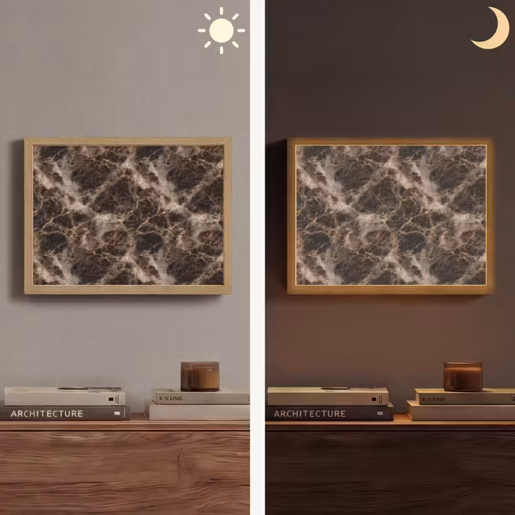 Bruin - Goud - Marmer Light Box met batterij (Wandlamp) middel 907 -sfeer3