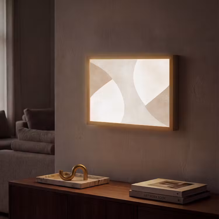 Bruin - Japandi - Abstract Light Box met batterij (Wandlamp) middel -sfeer1