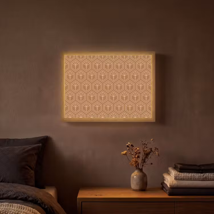 Bruin - Roze - Geometrisch - Patroon Light Box met batterij (Wandlamp) middel 907 -sfeer4