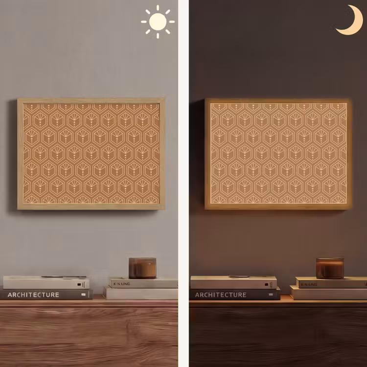 Bruin - Roze - Geometrisch - Patroon Light Box met batterij (Wandlamp) middel 907 -sfeer3