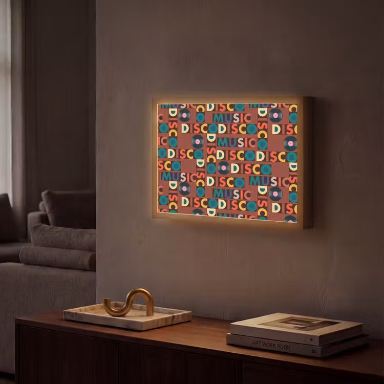 Bruin - Retro - Disco - Patroon Light Box met batterij (Wandlamp) middel 907 -sfeer1