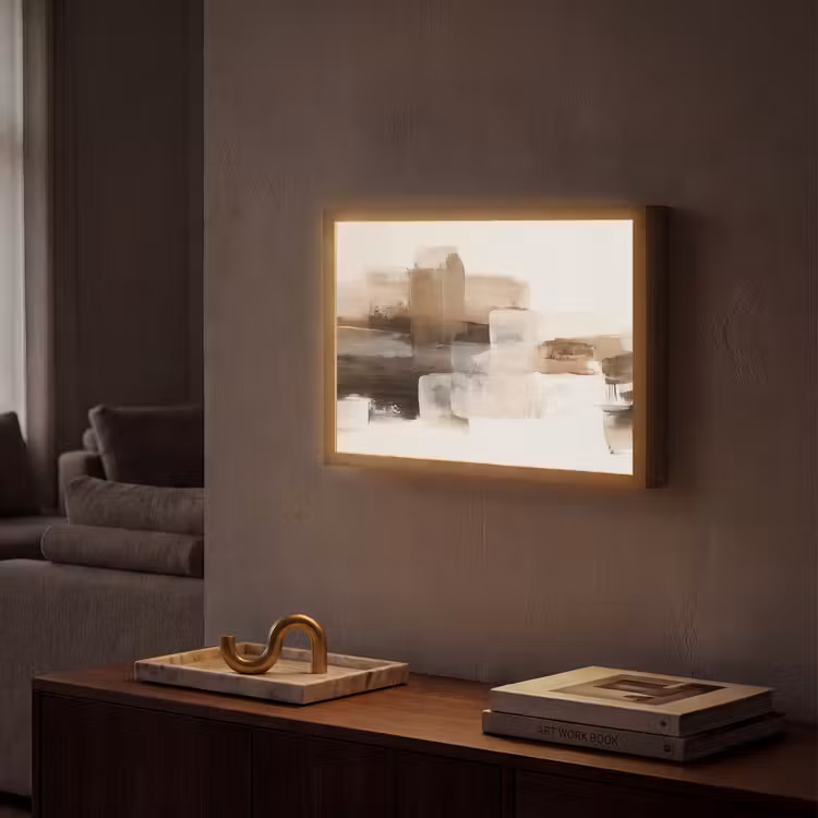 Penseelstreken - Abstract landschap - Rust Light Box met batterij (Wandlamp) middel -sfeer1