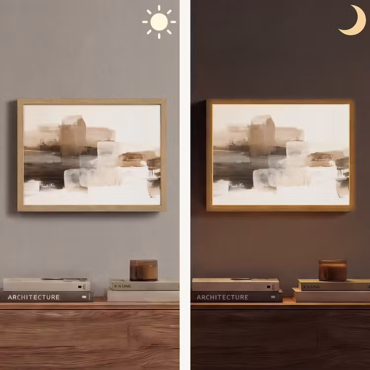 Penseelstreken - Abstract landschap - Rust Light Box met batterij (Wandlamp) middel -sfeer3