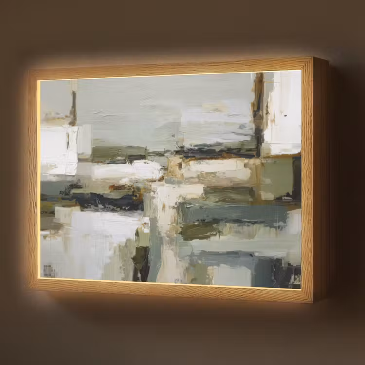Penseelstreken - Groen - Abstract - Japandi Light Box met batterij (Wandlamp) middel -z3d_website