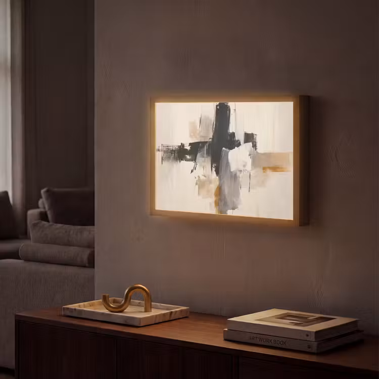 Penseelstreken - Ruw - Abstract - Beige Light Box met batterij (Wandlamp) middel -sfeer1