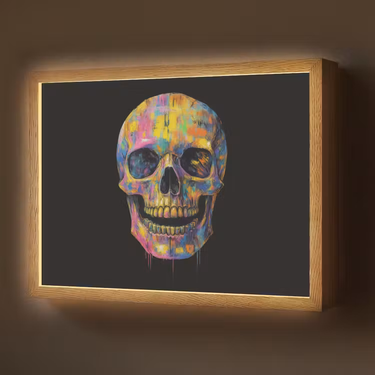 Penseelstreken - Schedel - Kleurrijk - Abstract Light Box met batterij (Wandlamp) middel -z3d_website