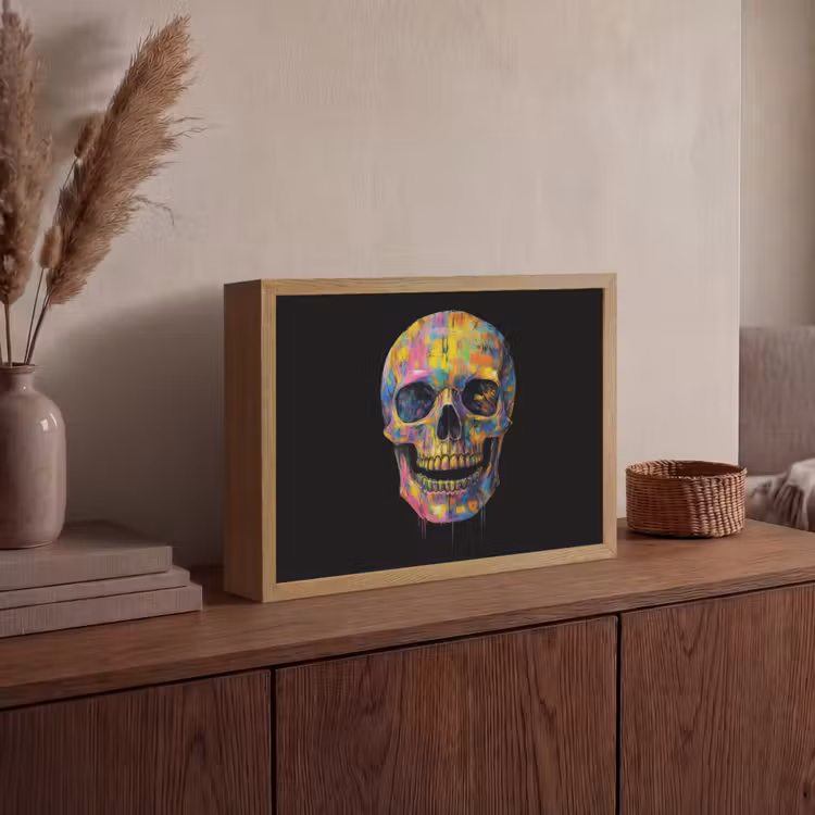 Penseelstreken - Schedel - Kleurrijk - Abstract Light Box met batterij (Wandlamp) middel -sfeer2