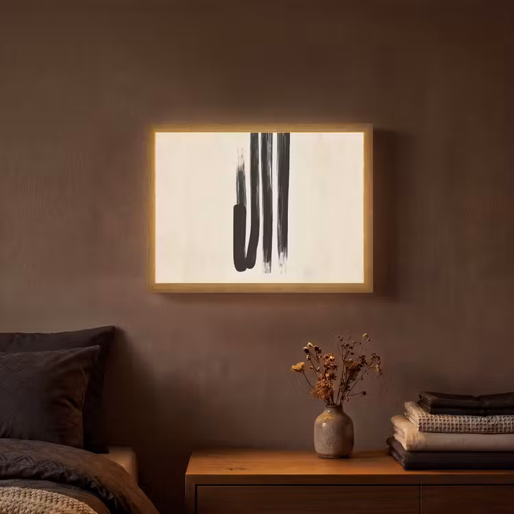 Penseelstreken - Verticaal - Zwart Light Box met batterij (Wandlamp) middel -sfeer4