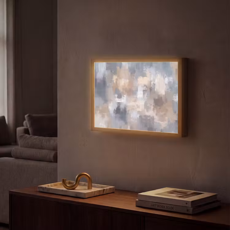 Penseelstreken - Schilderij - Beige Light Box met batterij (Wandlamp) middel -sfeer1