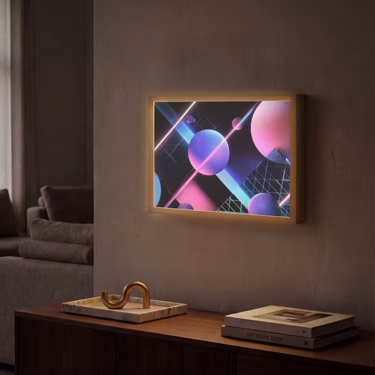 Bollen - Neon - Lijnen - Roze Light Box met batterij (Wandlamp) middel -sfeer1