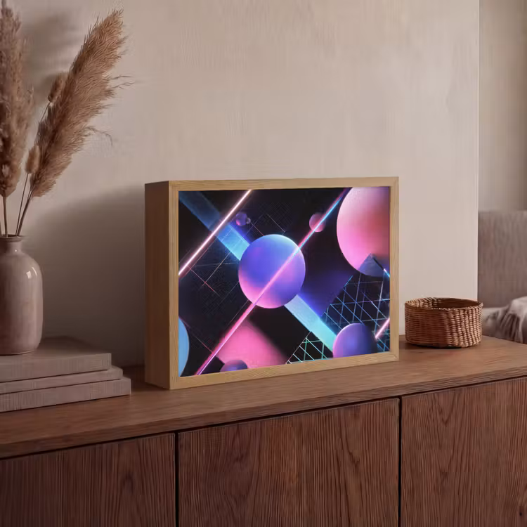 Bollen - Neon - Lijnen - Roze Light Box met batterij (Wandlamp) middel -sfeer2