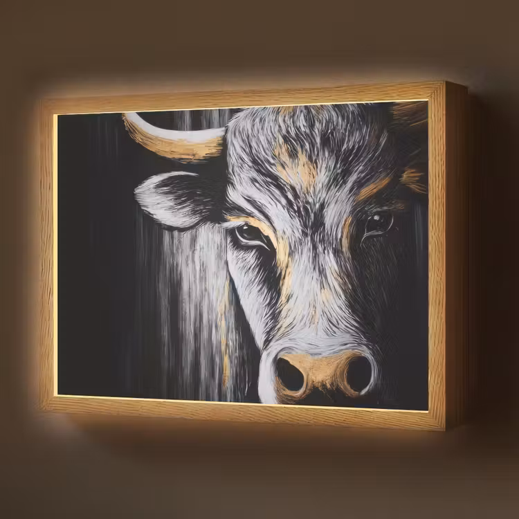 Stier - Hoorns - Snuit - Goud Light Box met batterij (Wandlamp) middel -z3d_website