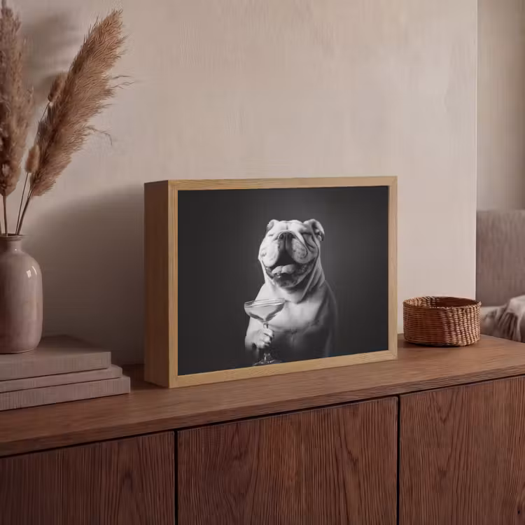 Buldog - Hond - Glas Light Box met batterij (Wandlamp) middel -sfeer2