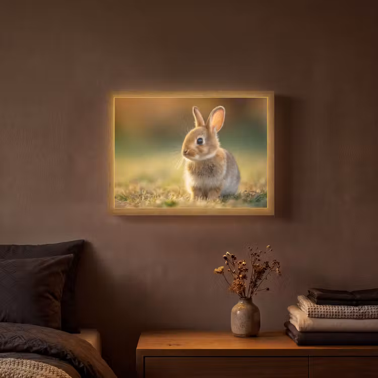 Konijntje - Bruin - Gras Light Box met batterij (Wandlamp) middel -sfeer4