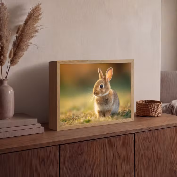 Konijntje - Bruin - Gras Light Box met batterij (Wandlamp) middel -sfeer2