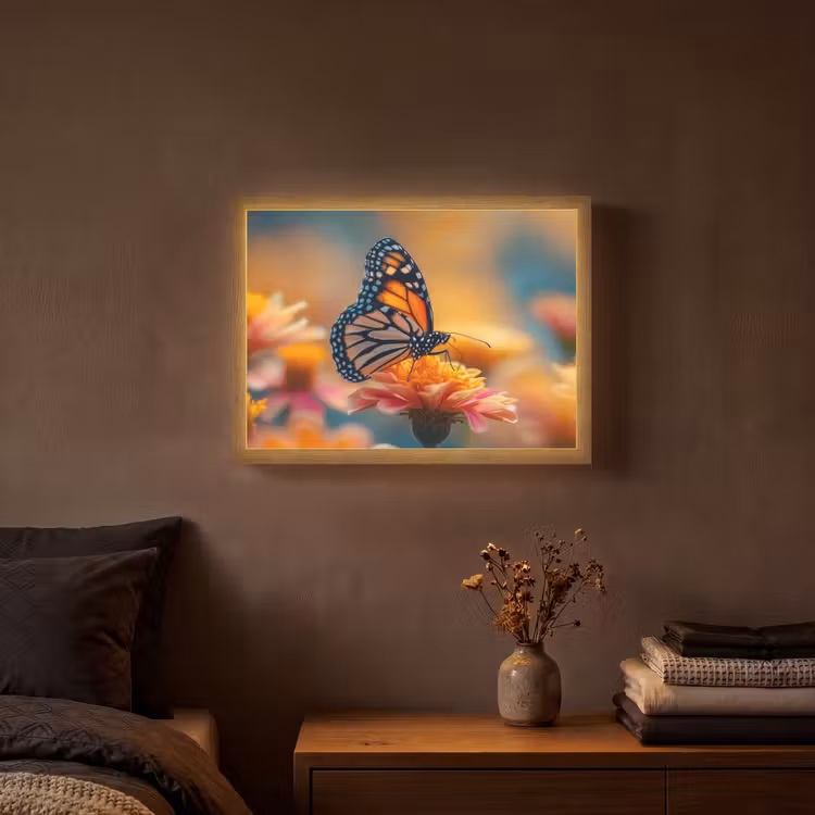 Vlinder - Dieren - Kleurrijk - Natuur - Bloemen Light Box met batterij (Wandlamp) middel -sfeer4