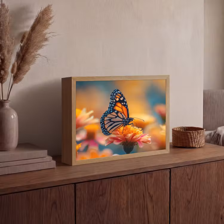 Vlinder - Dieren - Kleurrijk - Natuur - Bloemen Light Box met batterij (Wandlamp) middel -sfeer2