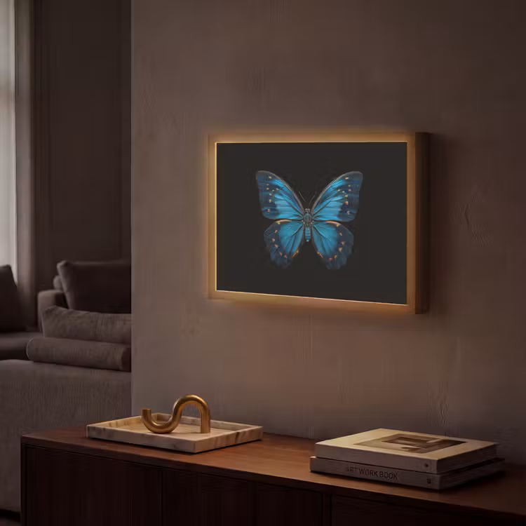 Vlinder - Blauw - Contrast Light Box met batterij (Wandlamp) middel -sfeer1