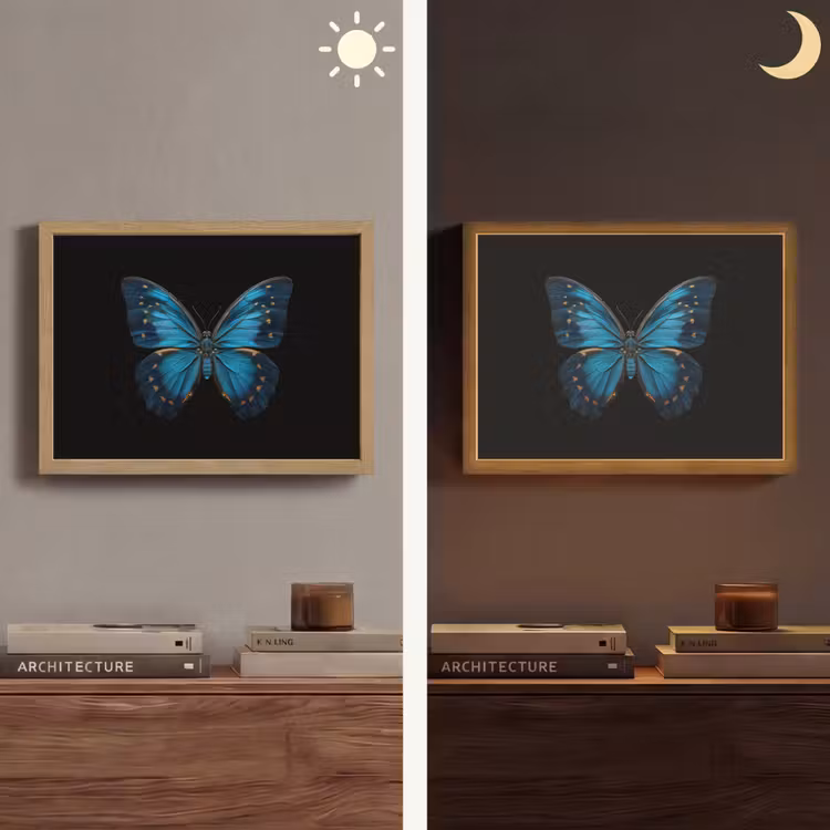 Vlinder - Blauw - Contrast Light Box met batterij (Wandlamp) middel -sfeer3