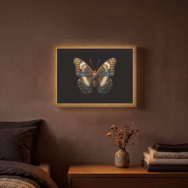 Vlinder - Kleurrijk - mozaïekachtig Light Box met batterij (Wandlamp) middel -sfeer4