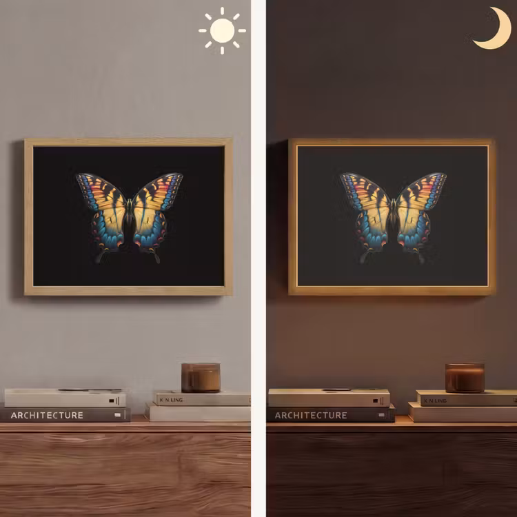Vlinder - Kleurrijk - Speels Light Box met batterij (Wandlamp) middel -sfeer3