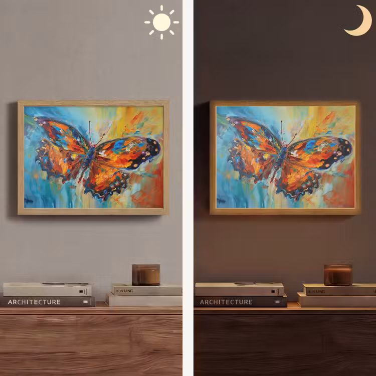 Vlinder - Kleuren - Kunst - Schilderij Light Box met batterij (Wandlamp) middel -sfeer3
