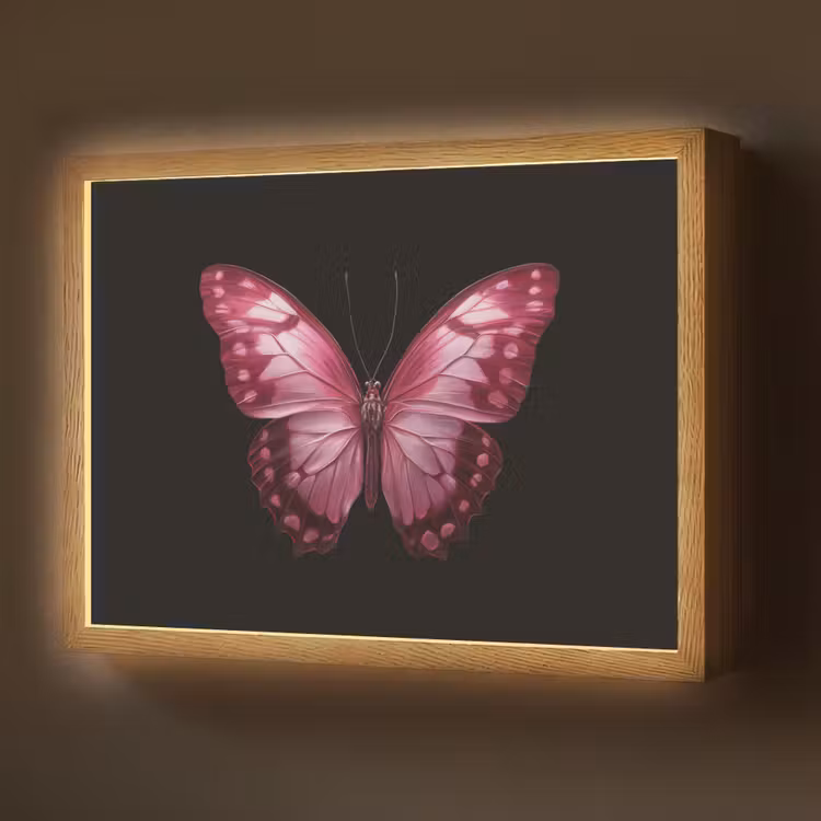 Vlinder - Fuchsia - Grafisch Light Box met batterij (Wandlamp) middel -z3d_website