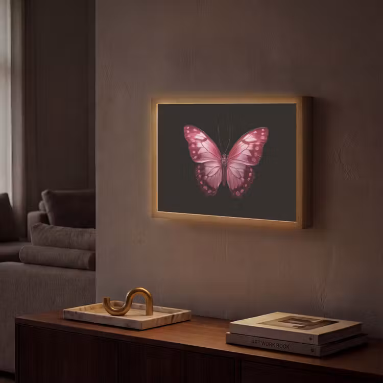 Vlinder - Fuchsia - Grafisch Light Box met batterij (Wandlamp) middel -sfeer1
