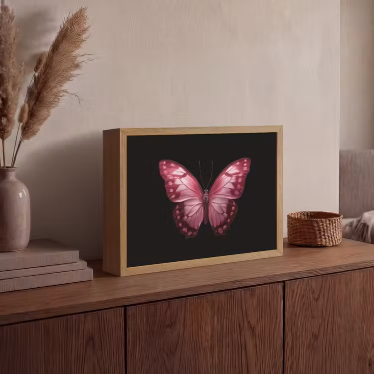 Vlinder - Fuchsia - Grafisch Light Box met batterij (Wandlamp) middel -sfeer2