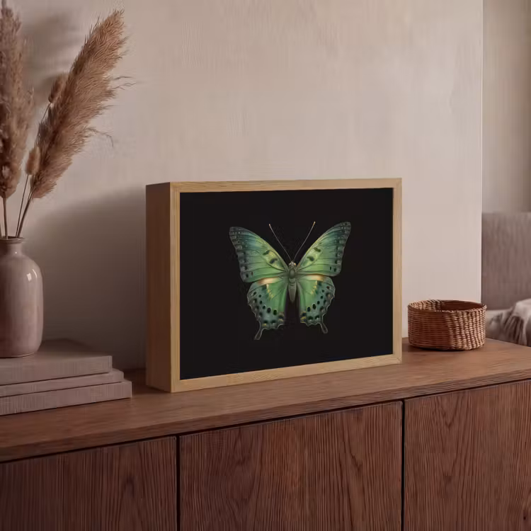 Vlinder - Groen - Diepte Light Box met batterij (Wandlamp) middel -sfeer2