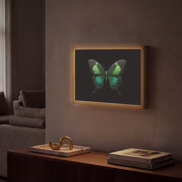 Vlinder - Groen - Opvallend Light Box met batterij (Wandlamp) middel -sfeer1