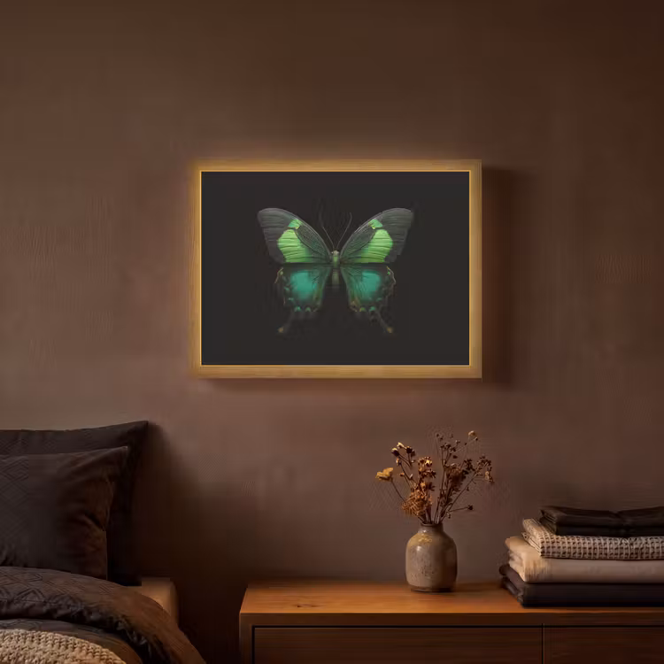 Vlinder - Groen - Opvallend Light Box met batterij (Wandlamp) middel -sfeer4
