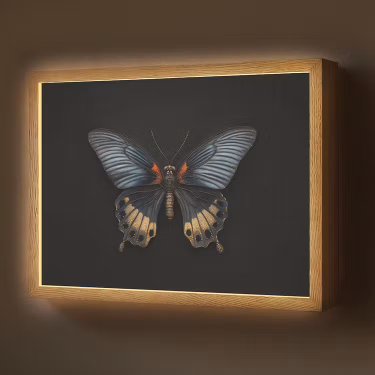 Vlinder - Metaalachtig - Geometrisch patroon Light Box met batterij (Wandlamp) middel -z3d_website