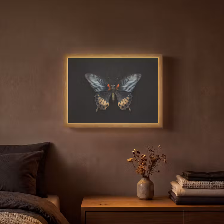 Vlinder - Metaalachtig - Geometrisch patroon Light Box met batterij (Wandlamp) middel -sfeer4