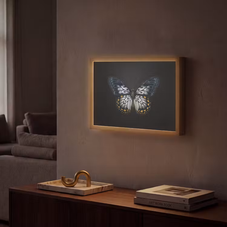 Vlinder - Monochroom - Balans Light Box met batterij (Wandlamp) middel -sfeer1