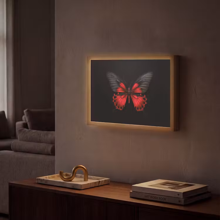 Vlinder - Rood - Contrast Light Box met batterij (Wandlamp) middel -sfeer1
