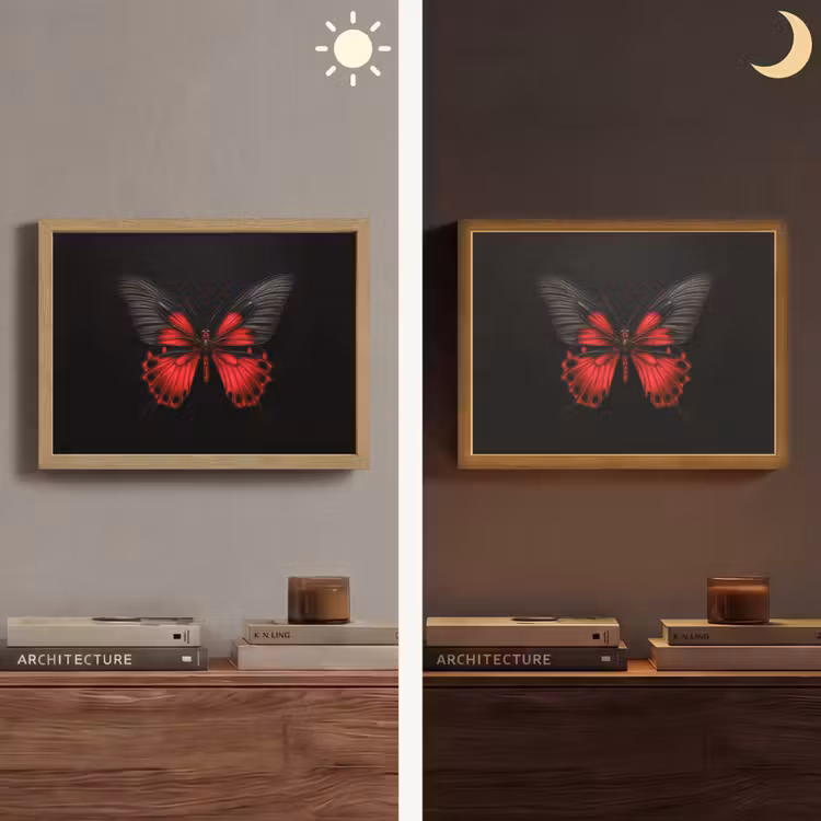 Vlinder - Rood - Contrast Light Box met batterij (Wandlamp) middel -sfeer3