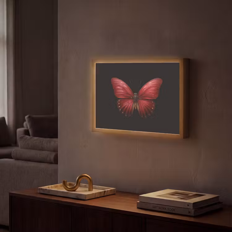 Vlinder - Rood - Minimalistisch Light Box met batterij (Wandlamp) middel -sfeer1