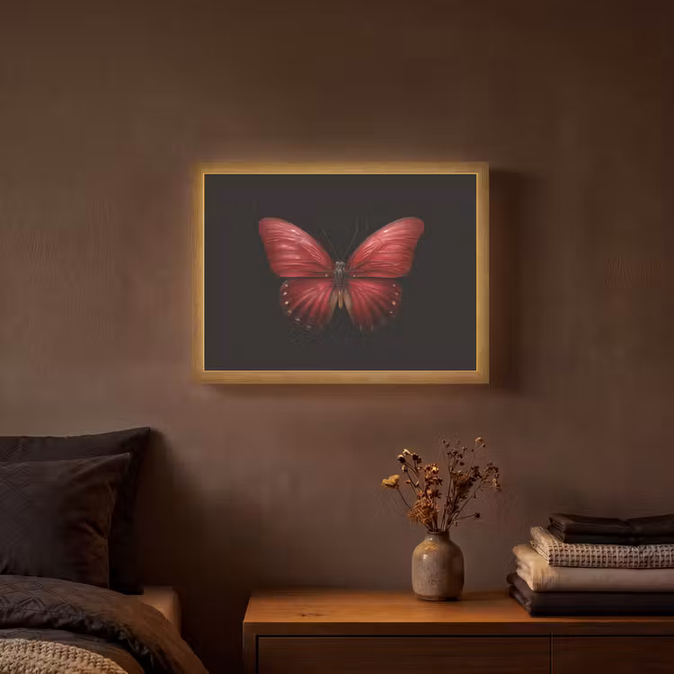 Vlinder - Rood - Minimalistisch Light Box met batterij (Wandlamp) middel -sfeer4