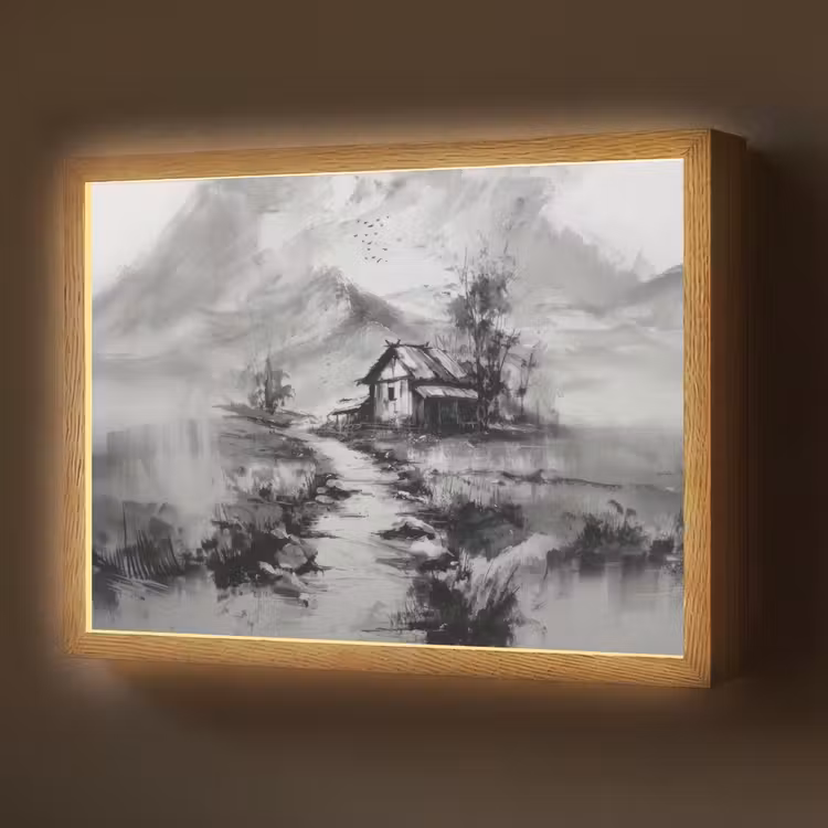 Hut - Grijs - Bergen - Mistig Light Box met batterij (Wandlamp) middel -z3d_website