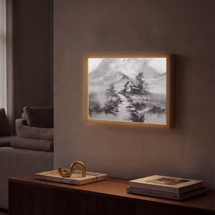 Hut - Grijs - Bergen - Mistig Light Box met batterij (Wandlamp) middel -sfeer1