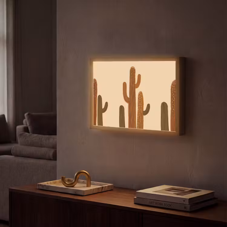 Cactus - Woestijn - Zand - Bruin Light Box met batterij (Wandlamp) middel -sfeer1