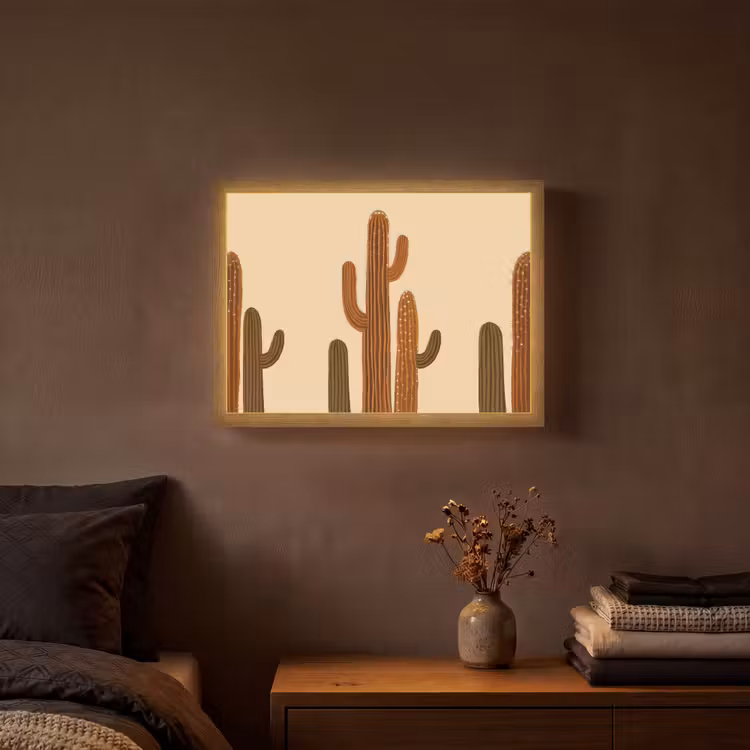 Cactus - Woestijn - Zand - Bruin Light Box met batterij (Wandlamp) middel -sfeer4