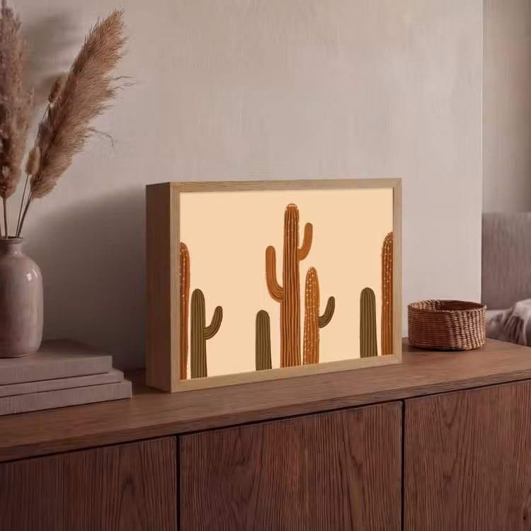 Cactus - Woestijn - Zand - Bruin Light Box met batterij (Wandlamp) middel -sfeer2