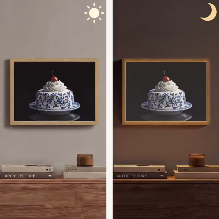 Taart - Slagroom - Kers - Bord - Delfts blauw Light Box met batterij (Wandlamp) middel -sfeer3