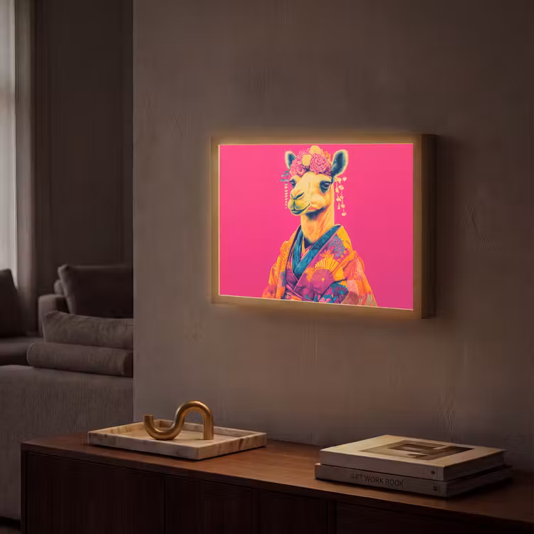 Kameel - Bloemen - Kimono - Waaiers Light Box met batterij (Wandlamp) middel -sfeer1