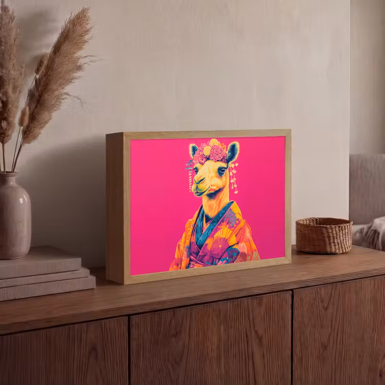 Kameel - Bloemen - Kimono - Waaiers Light Box met batterij (Wandlamp) middel -sfeer2