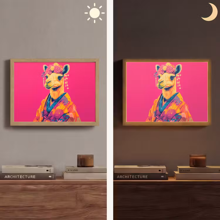 Kameel - Bloemen - Kimono - Waaiers Light Box met batterij (Wandlamp) middel -sfeer3