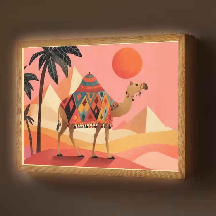 Kameel - Pyramides - Rode zon Light Box met batterij (Wandlamp) middel -z3d_website